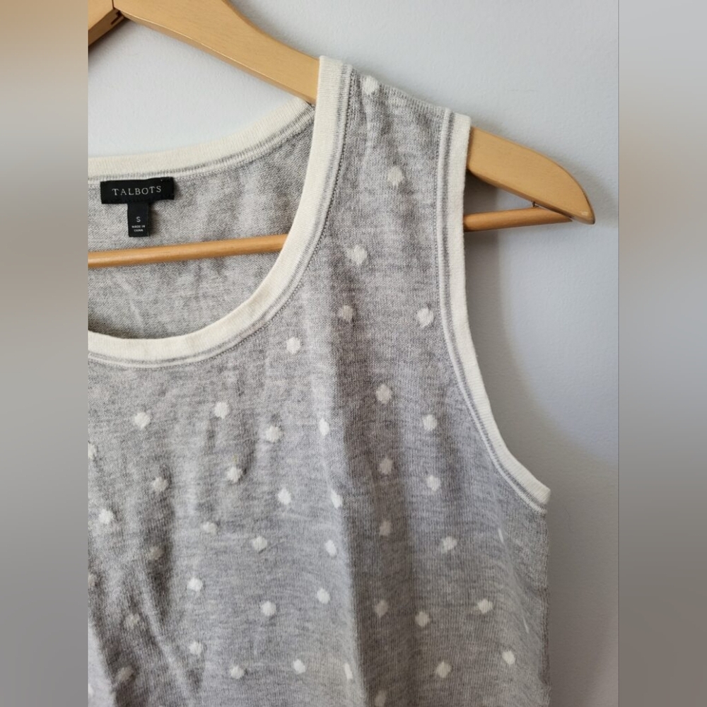 TALBOTS Gray Polka Dot Cotton And Cashmere Blend Sleeveless Top - Picture 2 of 6